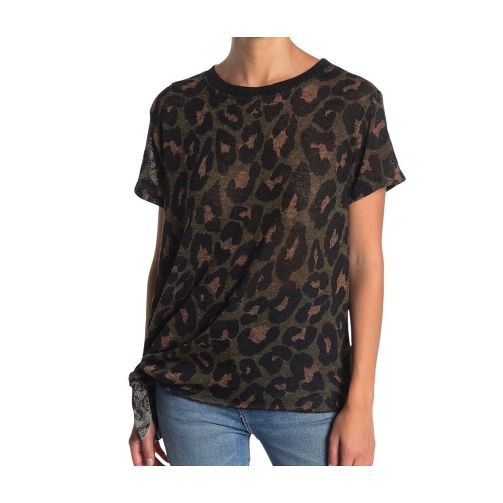 Everleigh Side Tie Animal Print Short Sleeve Blouse Top Small NWT